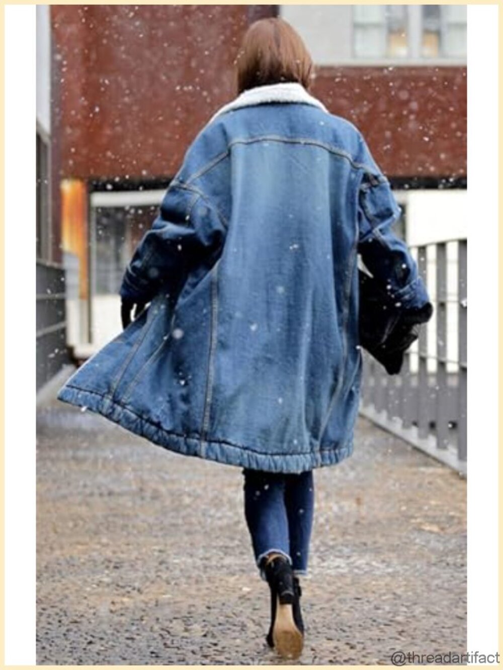 Sherpa Fleece Lined Denim Jacket Long Button Down Trucker Coat - Picture 5 of 5